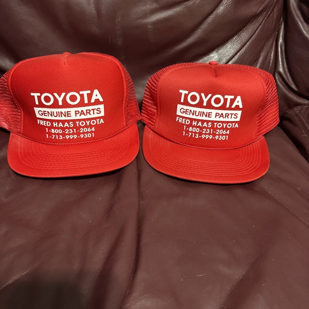 Toyota genuine parts embroidered mesh Red trucker hat Snap Back Vintage Lot Of 2